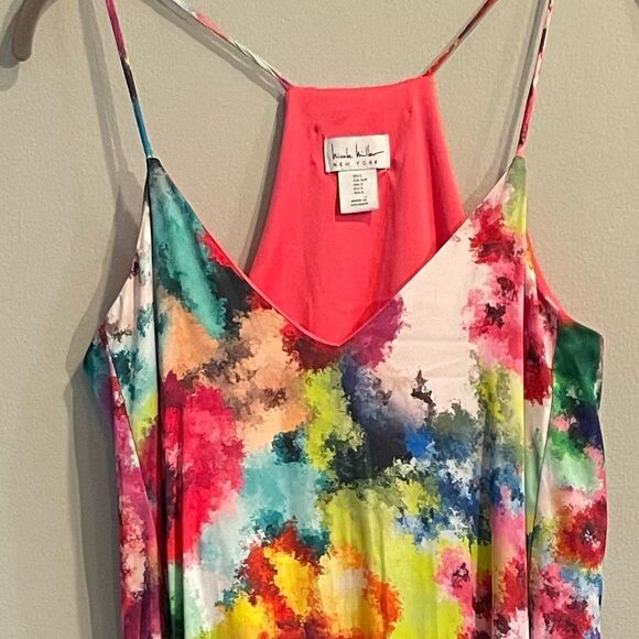 Nicole Miller Watercolor Floral Satin Print Maxi Dress Size Small - Picture 9 of 9